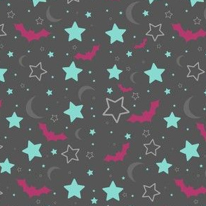 Pink, Blue and Grey Bats, Moons and Stars Halloween 