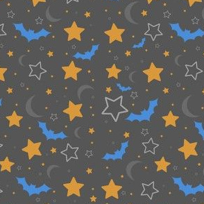 Blue, Orange and Grey Bats, Moons and Stars Halloween 