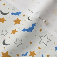 Blue and Orange Bats, Moons and Stars Halloween 