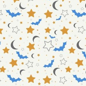 Blue and Orange Bats, Moons and Stars Halloween 