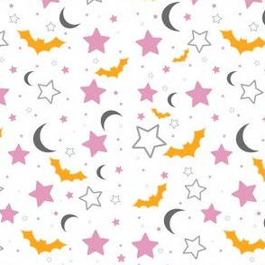 Pink and Orange Bats, Moons and Stars Halloween 