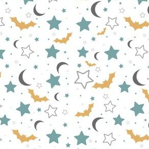 Orange and Blue Bats, Moons and Stars