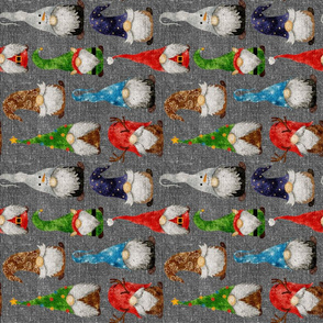 Christmas Gnome Assortment on Grey Linen Rotated - medium scale