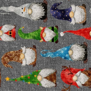 Christmas Gnome Assortment on Grey Linen Rotated - large scale