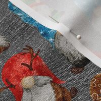 Christmas Gnome Assortment on Grey Linen - small scale