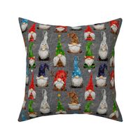 Christmas Gnome Assortment on Grey Linen - small scale