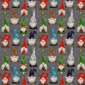 Christmas Gnome Assortment on Grey Linen - small scale