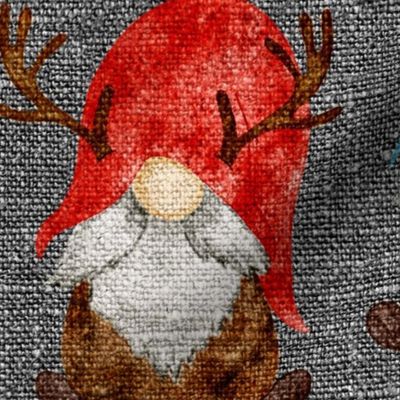 Christmas Gnome Assortment on Grey Linen - large scale