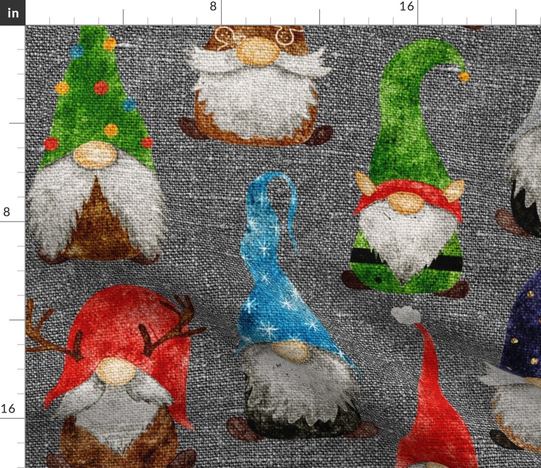 Christmas Gnome Assortment on Grey Linen - large scale