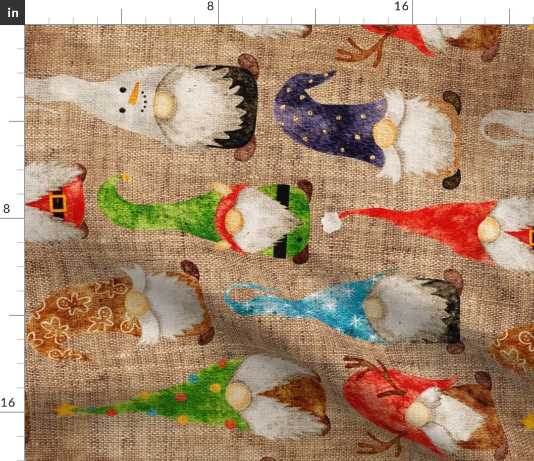 Christmas Gnome Assortment on Burlap Rotated- large scale