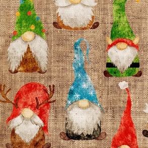 Christmas Gnome Assortment on Burlap - large scale
