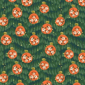 Flowery Christmas baubles seamless pattern// small scale