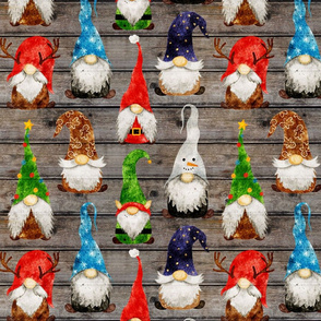 Christmas Gnome Assortment on Barn wood - medium scale