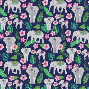 Elephants of the Jungle on Indigo - Tiny