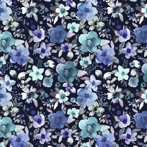 Moody Floral - Winter bouquet floral watercolor Navy blue Small
