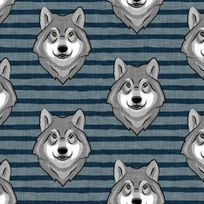 wolf - grey wolf on blue stripes - LAD20