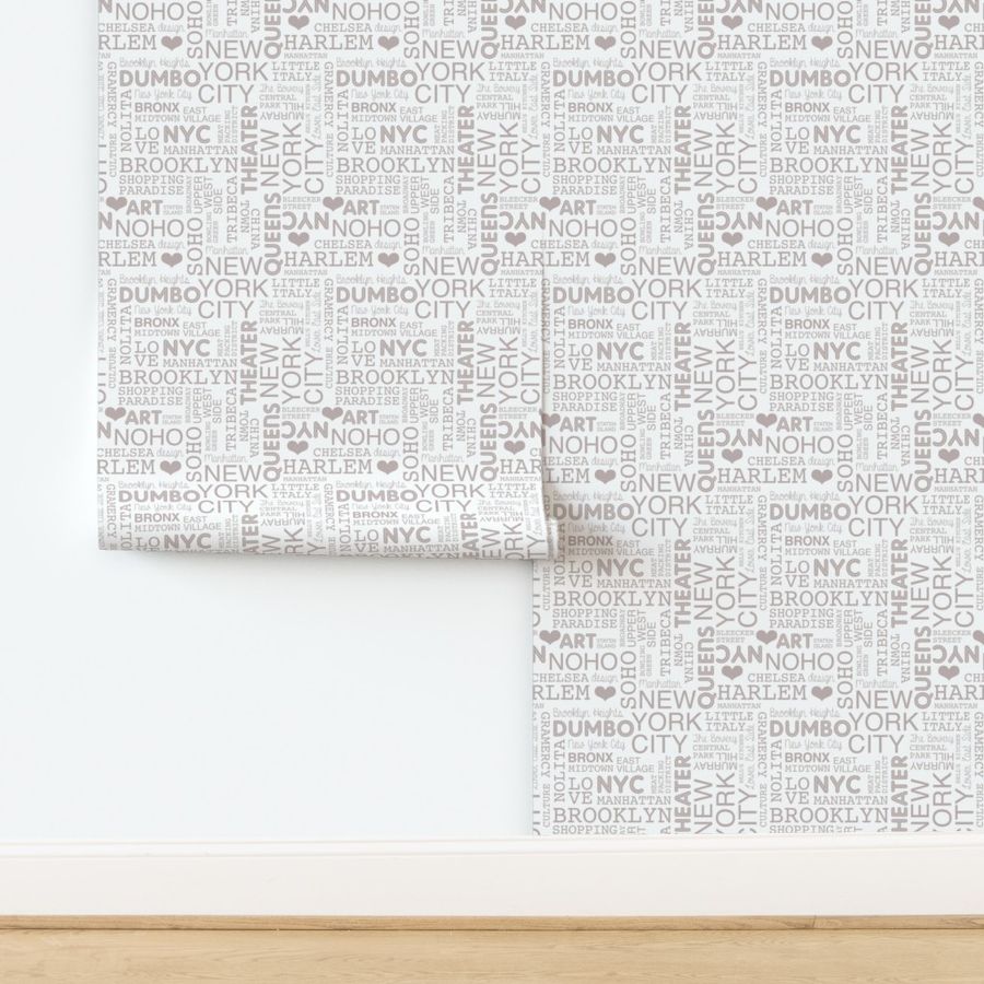 New York City pastel lovers typography pattern beige on white