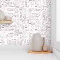 New York City pastel lovers typography pattern beige on white