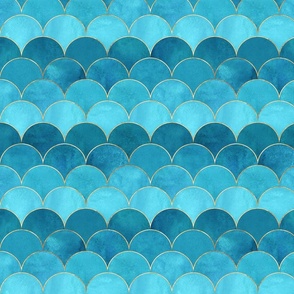 Blue teal turquoise  japanese seamless pattern