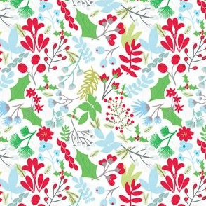 Christmas Flowers and Snowflakes White Background Hand Drawn Winter Beauty