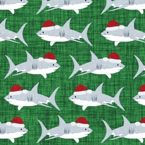 Shark Santa Green Fabric Look Background - Large Scale