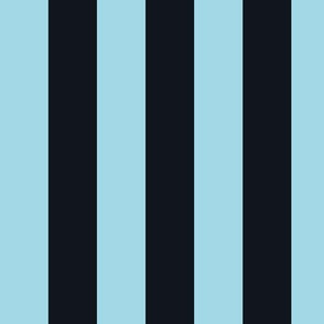 Large Arctic Blue Awning Stripe Pattern Vertical in Midnight Black
