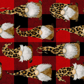 Leopard Gnomes on Red Buffalo Plaid Rotated - large scale