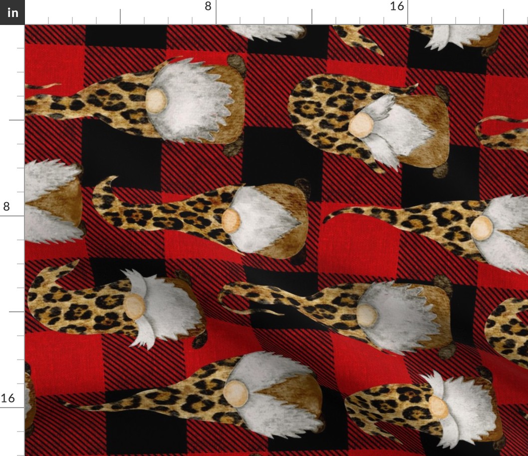 Leopard Gnomes on Red Buffalo Plaid Rotated - large scale