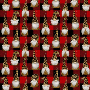 Leopard Gnomes on Red Buffalo Plaid - small scale