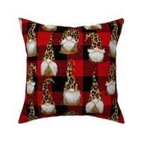 Leopard Gnomes on Red Buffalo Plaid -medium scale