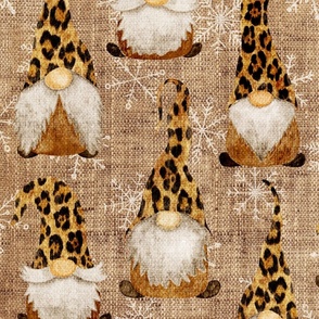 Leopard Gnomes with Snowflakes on Burlap - large scale