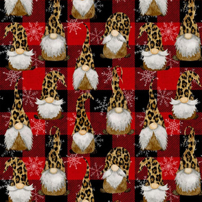 Leopard Gnomes with Snowflakes on Red Buffalo Plaid - medium scale