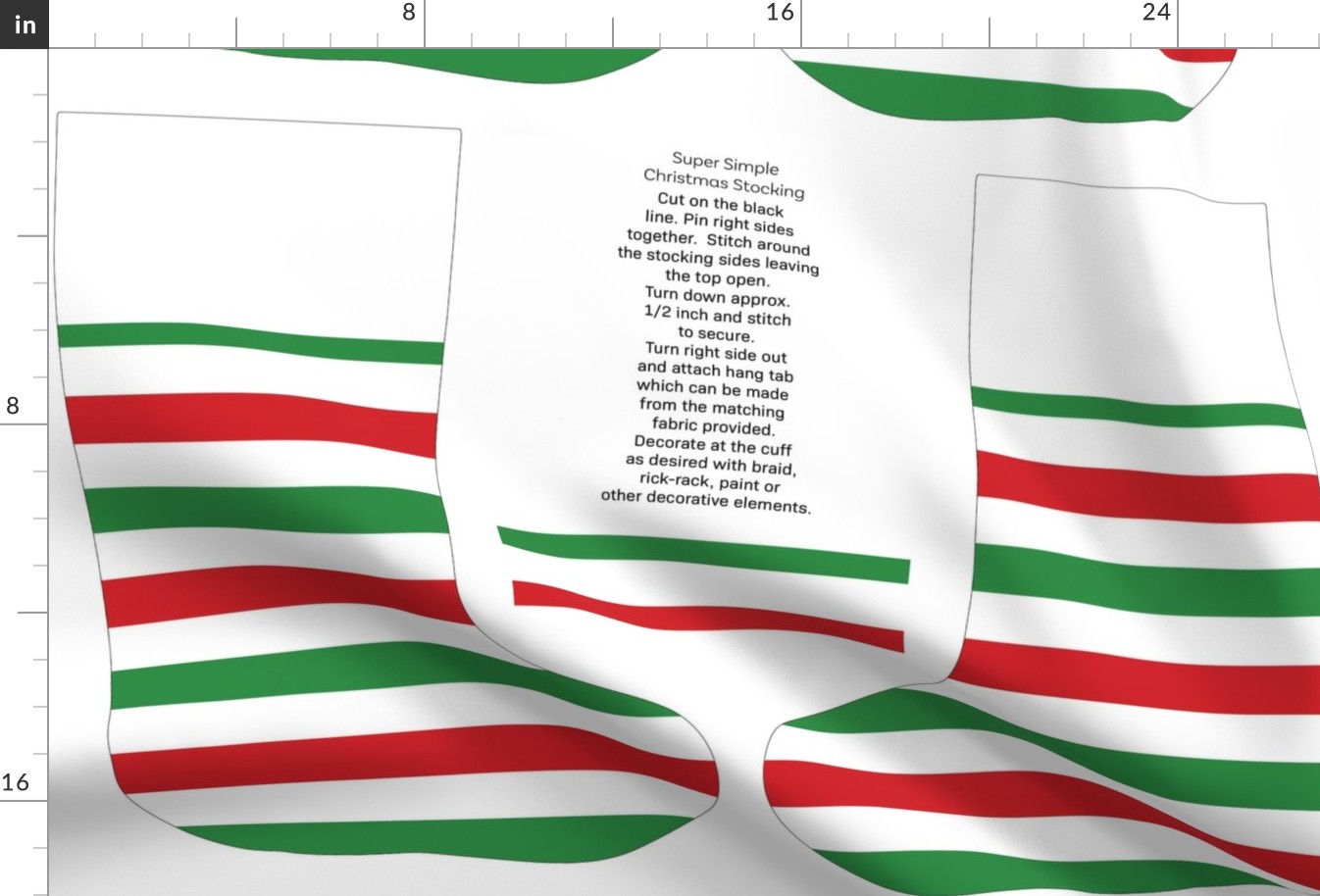 red, green white stripe cut and sew stocking