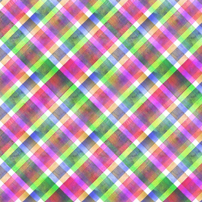 Watercolor diagonal green, pink and blue striped gingham plaid seamless texture