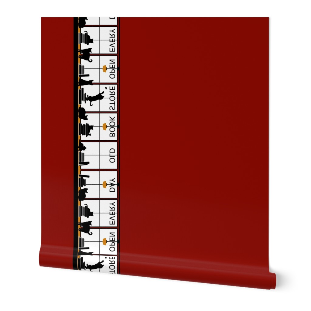 bookstore cats border print chestnut red