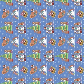 Field mouse holiday blue 6x6 tea towel