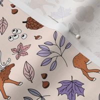Little autumn woodland moose maple leaves and oak leaf forest kids design soft beige sand green lilac pink girls 