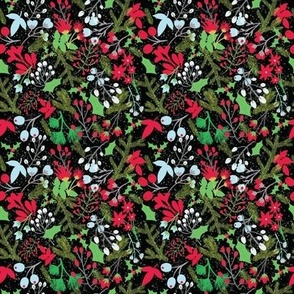 Pine Floral Christmas Delight Black Background