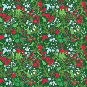 Pine Floral Christmas Delight Green Background