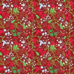 Pine Floral Christmas Delight Brick Red Background