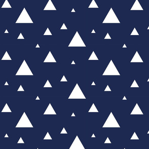 Scattered Triangles White on Navy