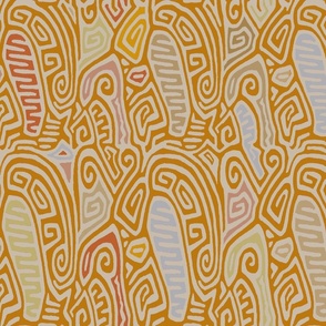 Aborigine Tribal Abstract - Orange Blue
