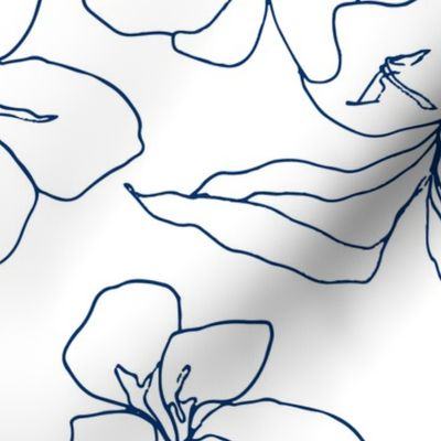  Delicate Flower Petals, Lighter Navy Drawing on White