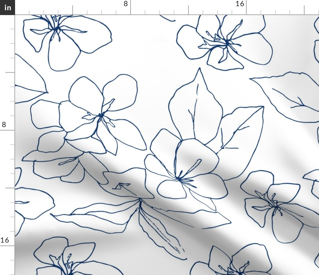  Delicate Flower Petals, Lighter Navy Drawing on White