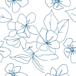  Delicate Flower Petals, Deep Royal Blue Drawing on White