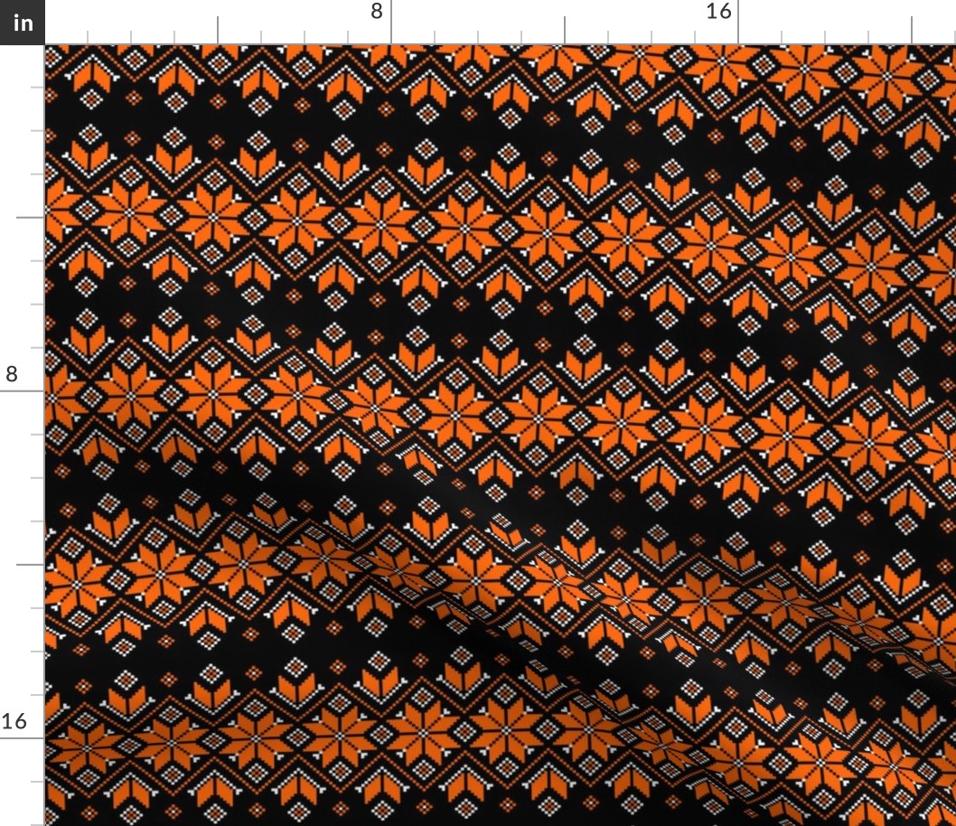 Wellspring - Star Alatyr - Ethno Ukrainian Traditional Pattern - Slavic Symbol - Middle Scale Orange Black Brown