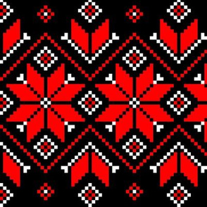 Wellspring - Star Alatyr - Ethno Ukrainian Traditional Pattern - Slavic Symbol - Large Scale Red Black 