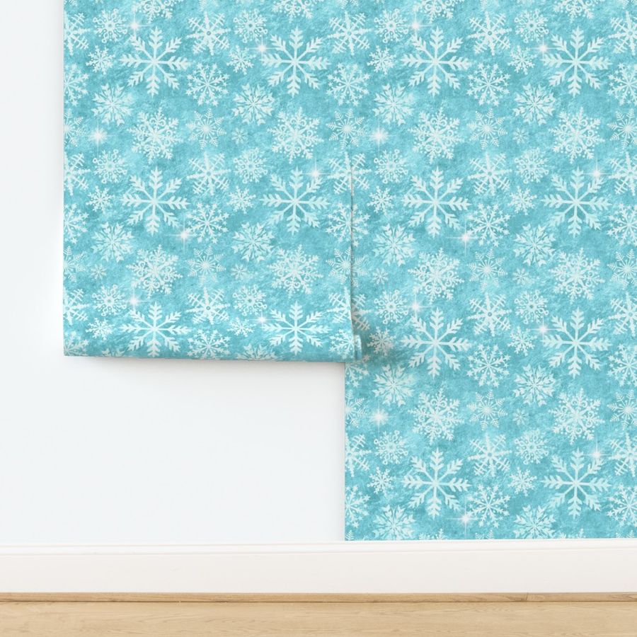 Turquoise White Snowflakes