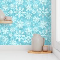 Turquoise White Snowflakes