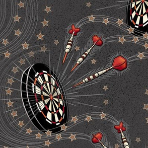 ★ RIGHT IN THE BULL'S EYE ! ★ Gray - Large Scale / Collection : Game on ! - Darts & Dartboard Prints